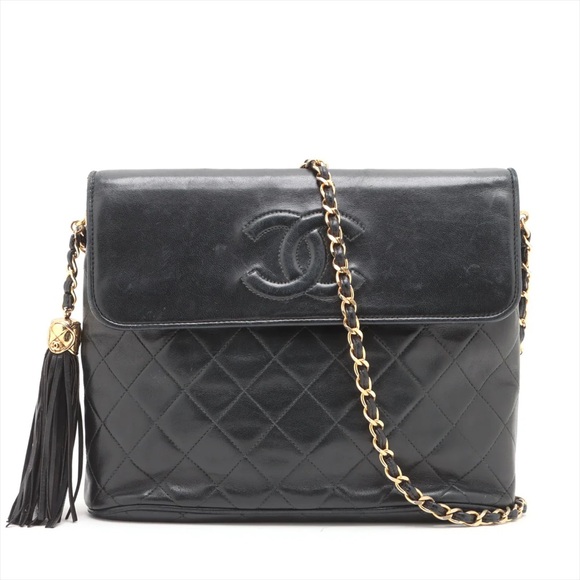 Authentic CHANEL black lambskin fringe vintage crossbody - Picture 1 of 11